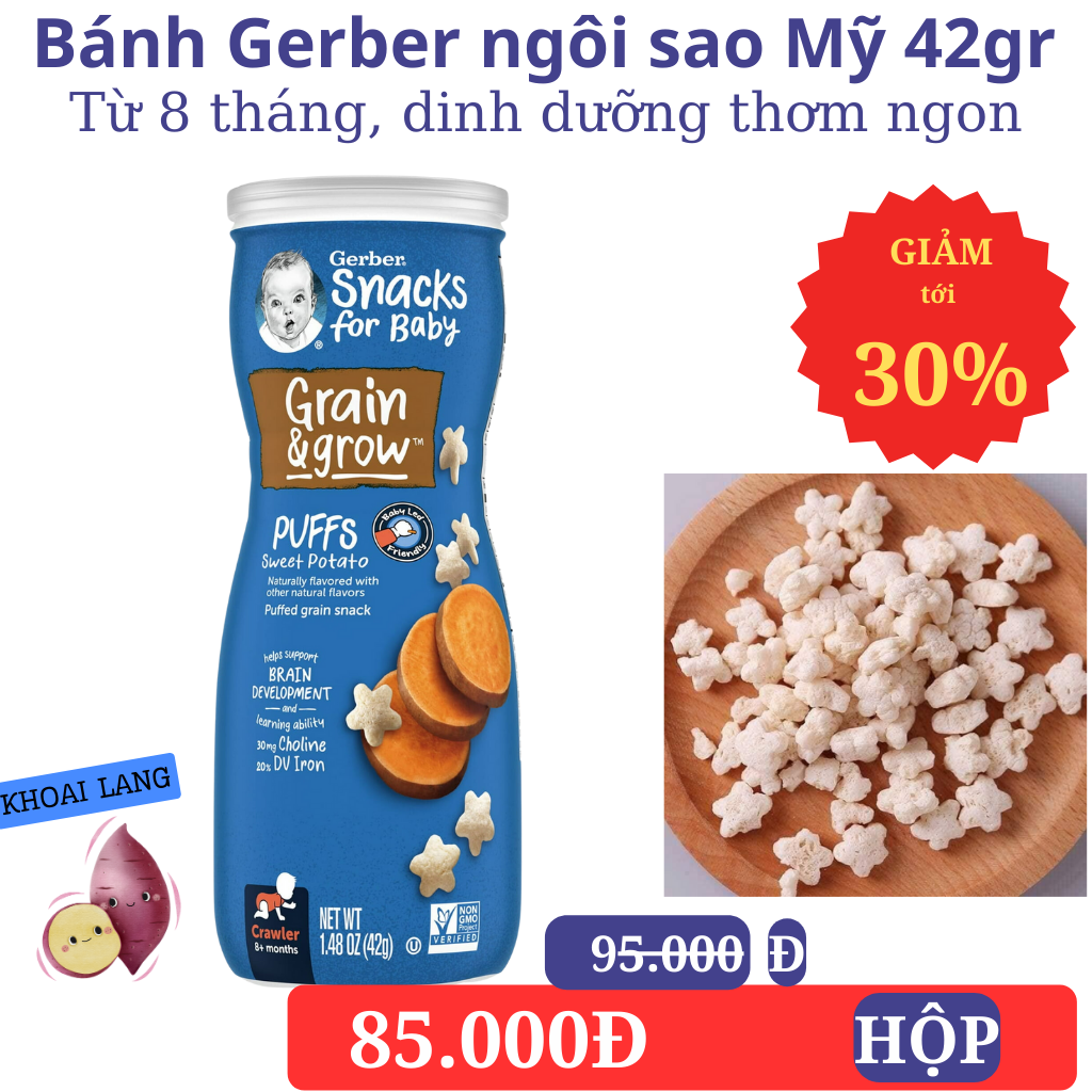 Bánh gerber ngôi sao puffs Mỹ 42gr vị khoai lang