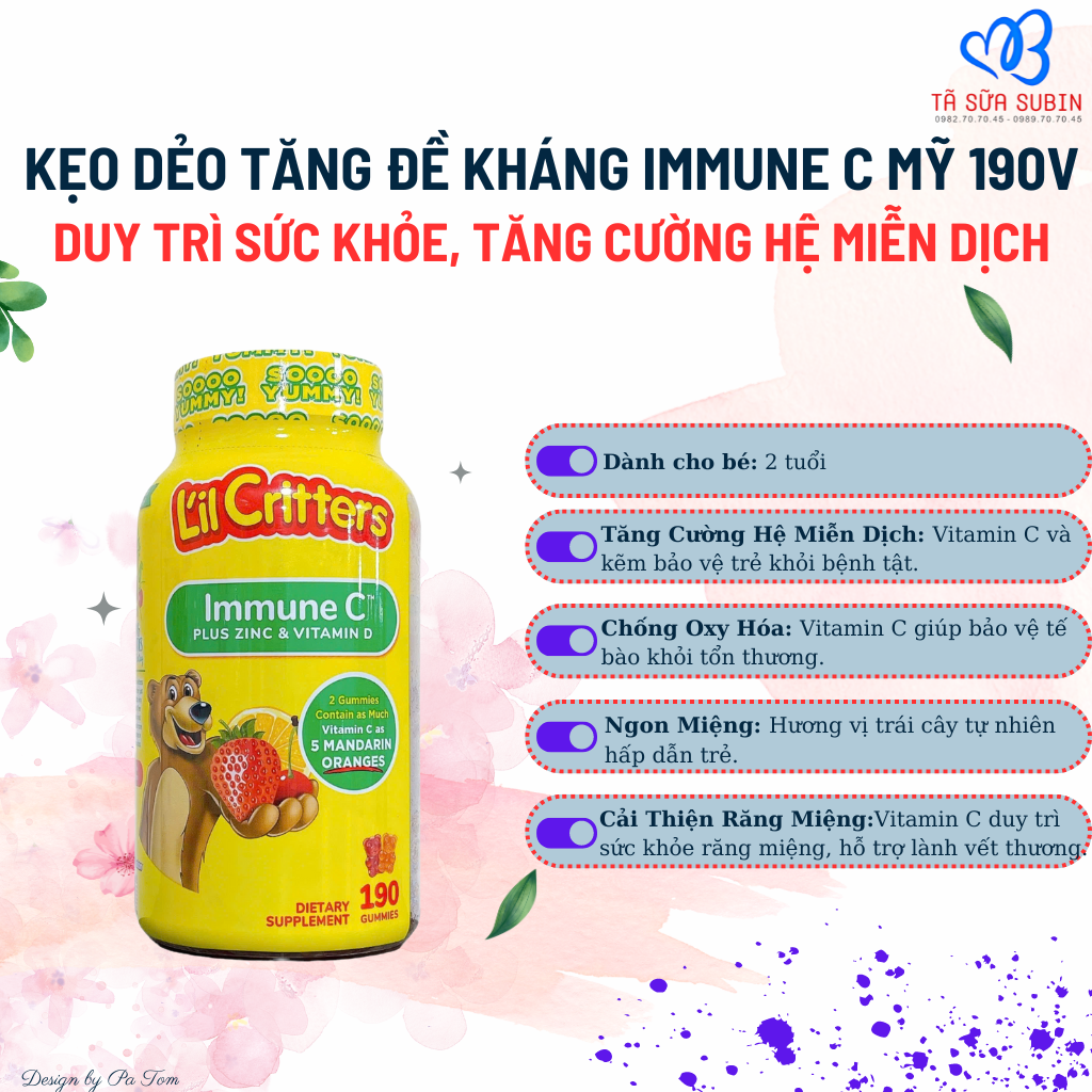 kẹo dẻo tăng đề kháng lil critters immune c mỹ 190 viên