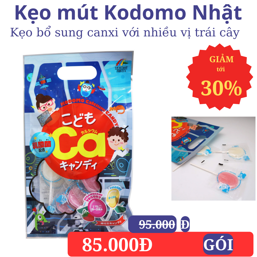 Kẹo mút bổ sung canxi và lợi khuẩn Unimat riken Nhật 70gr