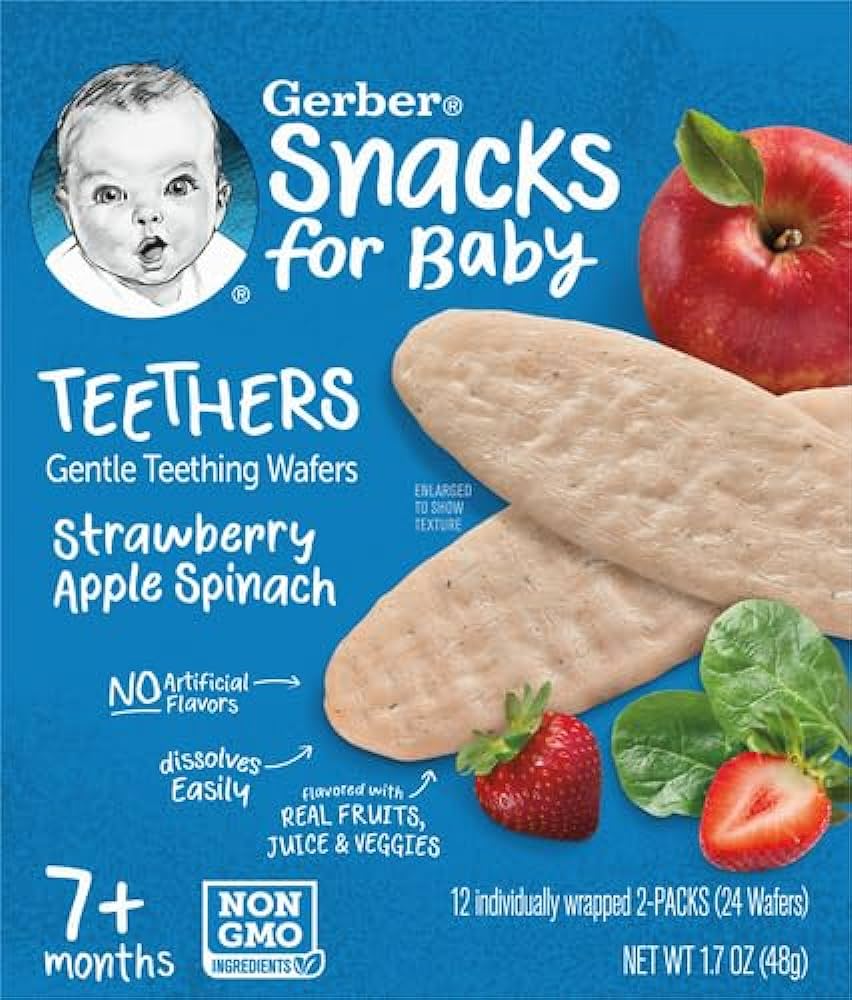 Bánh Gạo Gerber Teethers Mỹ 48gr vị dâu táo rau bina bé 7 tháng