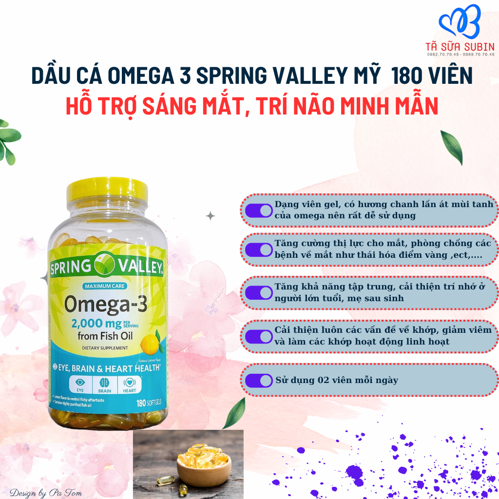 viên uống dầu cá omega 3 spring valley 2000mg Mỹ 180 viên