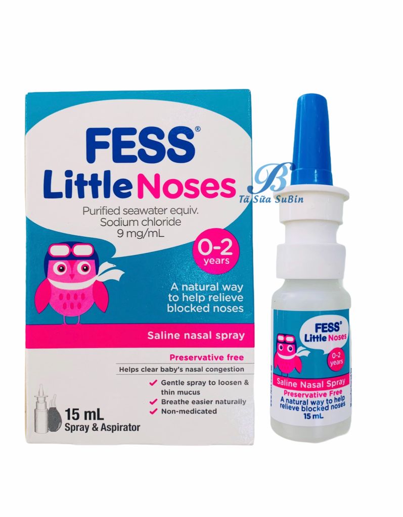 Xịt Nghẹt Mũi, Sổ Mũi Fess Little Noses Saline Nose Kèm Bóng Hút Mũi (15ml)