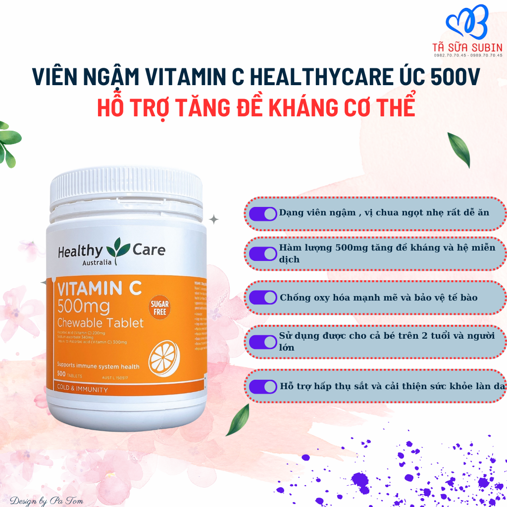 Viên ngậm Vitamin C Healthy Care 500mg Úc 500 viên