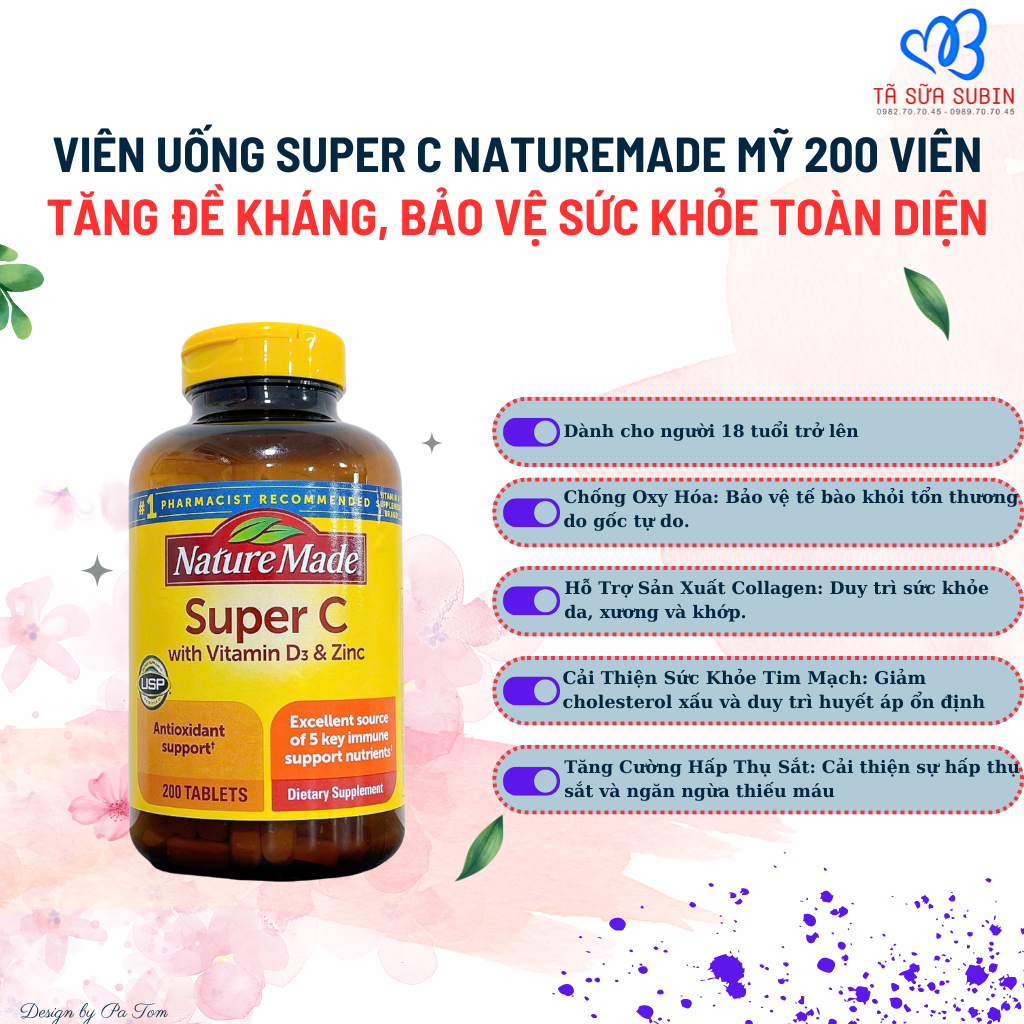Viên uống super c nature made Mỹ 200 viên