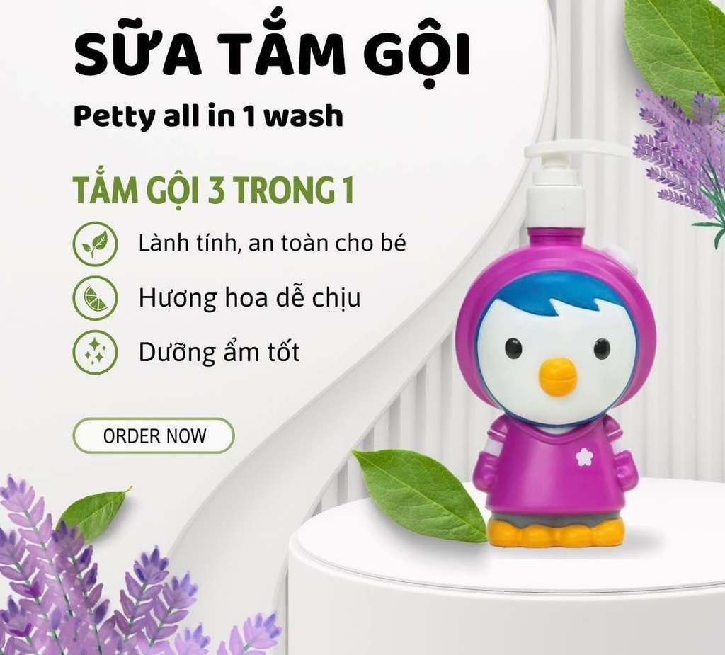 Sữa Tắm Gội Xả Pororo Petty All In 1 Wash Hàn Quốc 380g