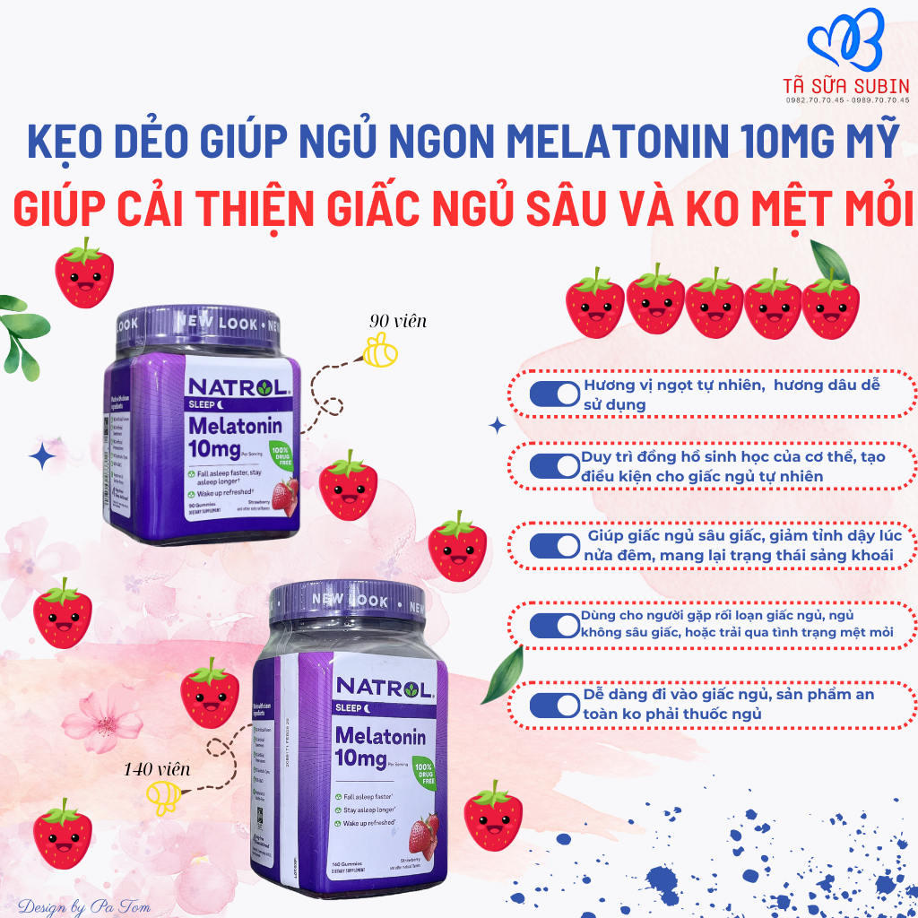 Kẹo Dẻo Giúp Ngủ Ngon NATROL GUMMIES MELATONIN 10mg Mỹ