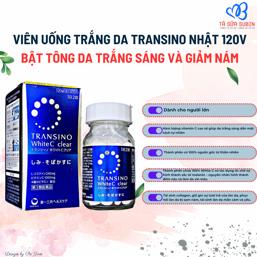 Viên Uống Trắng Da, Giảm Nám Trasino White C Clear Nhật 120 Viên