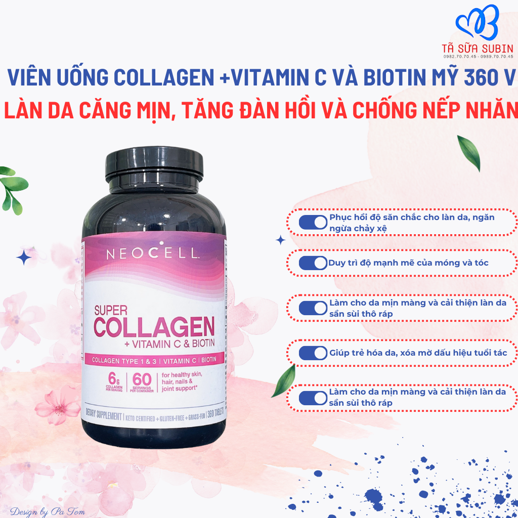 Neocell Super Collagen + Vitamin C & Biotin Mỹ 360 viên
