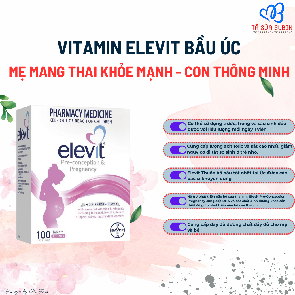 Vitamin Bầu Elevit Pregnacy Úc 100 viên Dành Cho Phụ Nữ Trước, Trong Và Sau Khi Sinh Con