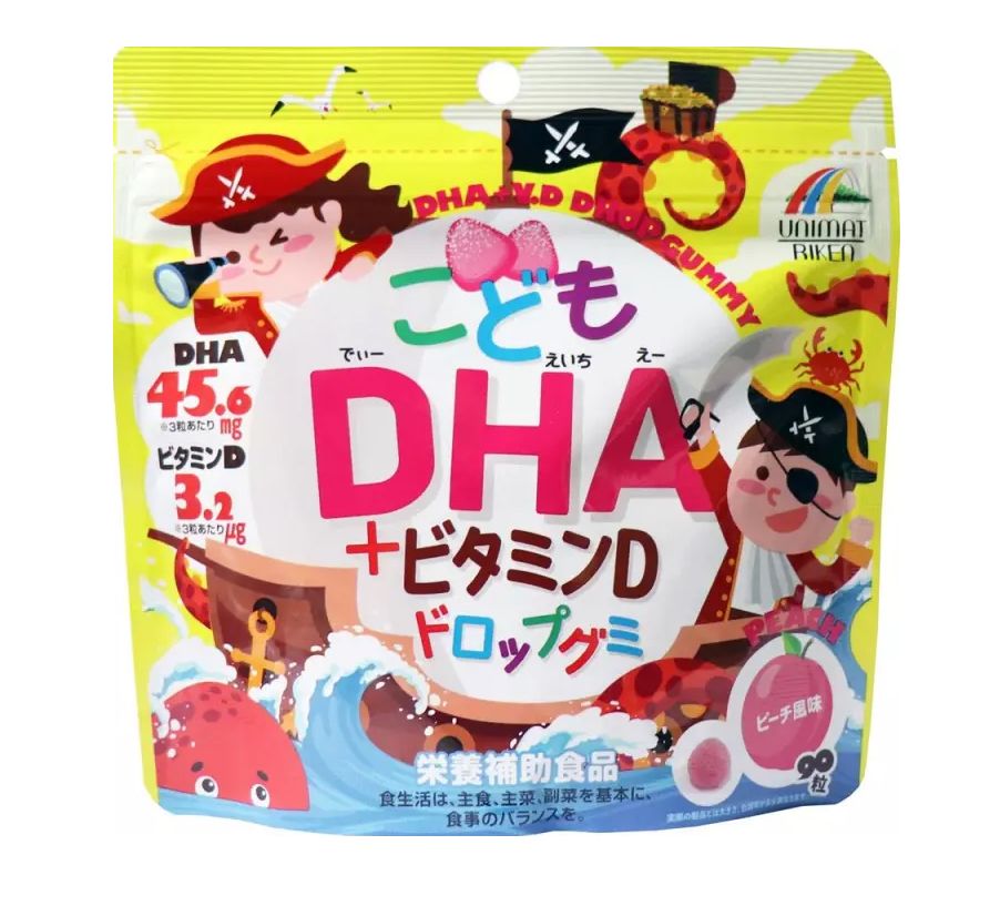 Kẹo dẻo DHA và Vitamin D Unimat Riken Nhật Bản Vị Đào 90 viên