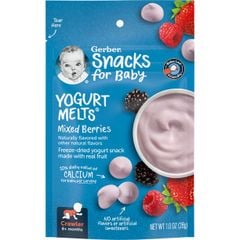 Sữa Chua Khô Gerber Yogurt Melts Mỹ 28gr Vị Dâu, Mâm Xôi Cho Bé Từ 8 Tháng