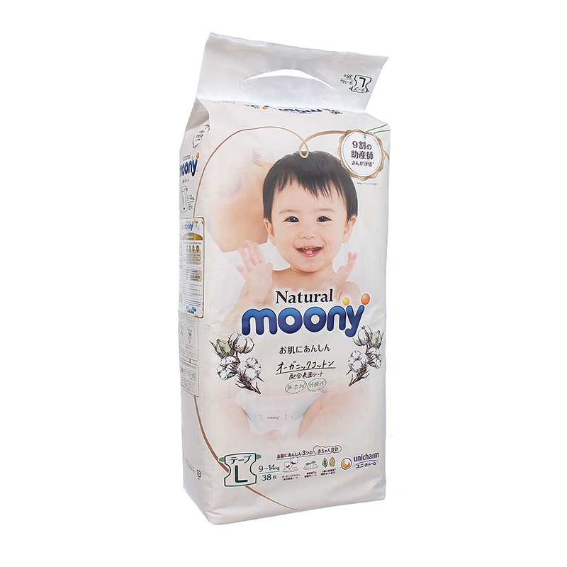 Tã dán Moony Natural size L 38 miếng cho bé 9-14 ký