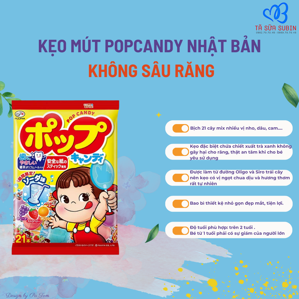 Kẹo Mút Chống Sâu Răng Fujiya Pop Candy Nhật 21 Cây