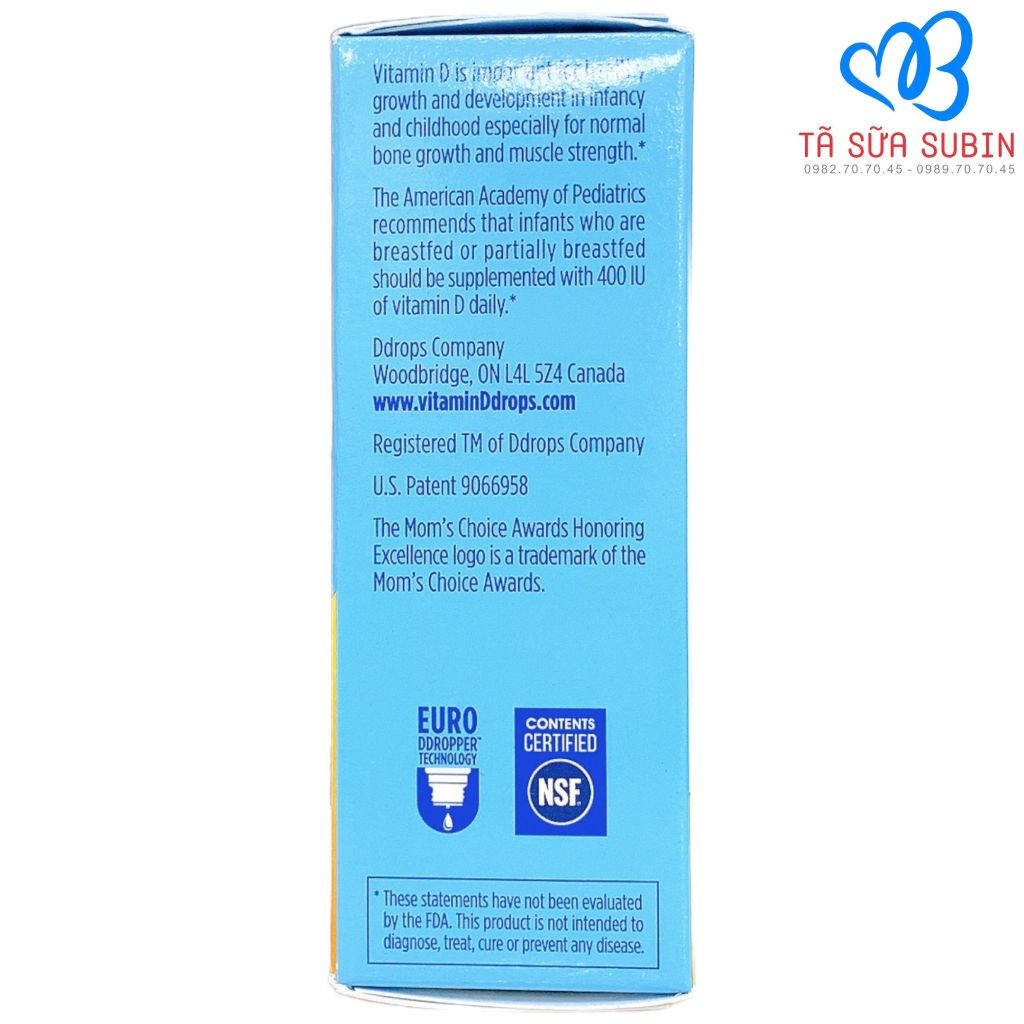 Vitamin D3 baby ddrops 400iu Mỹ 90 giọt bé 012 tháng Tã Sữa SuBin