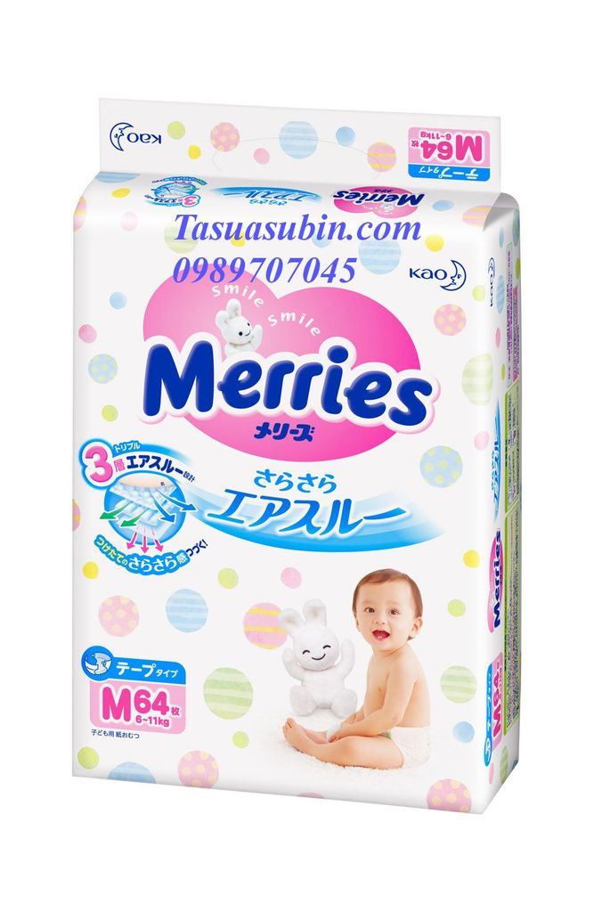 Tã Dán Merries Hàng Nội Địa Nhật Size M64 (6-11 Kg)