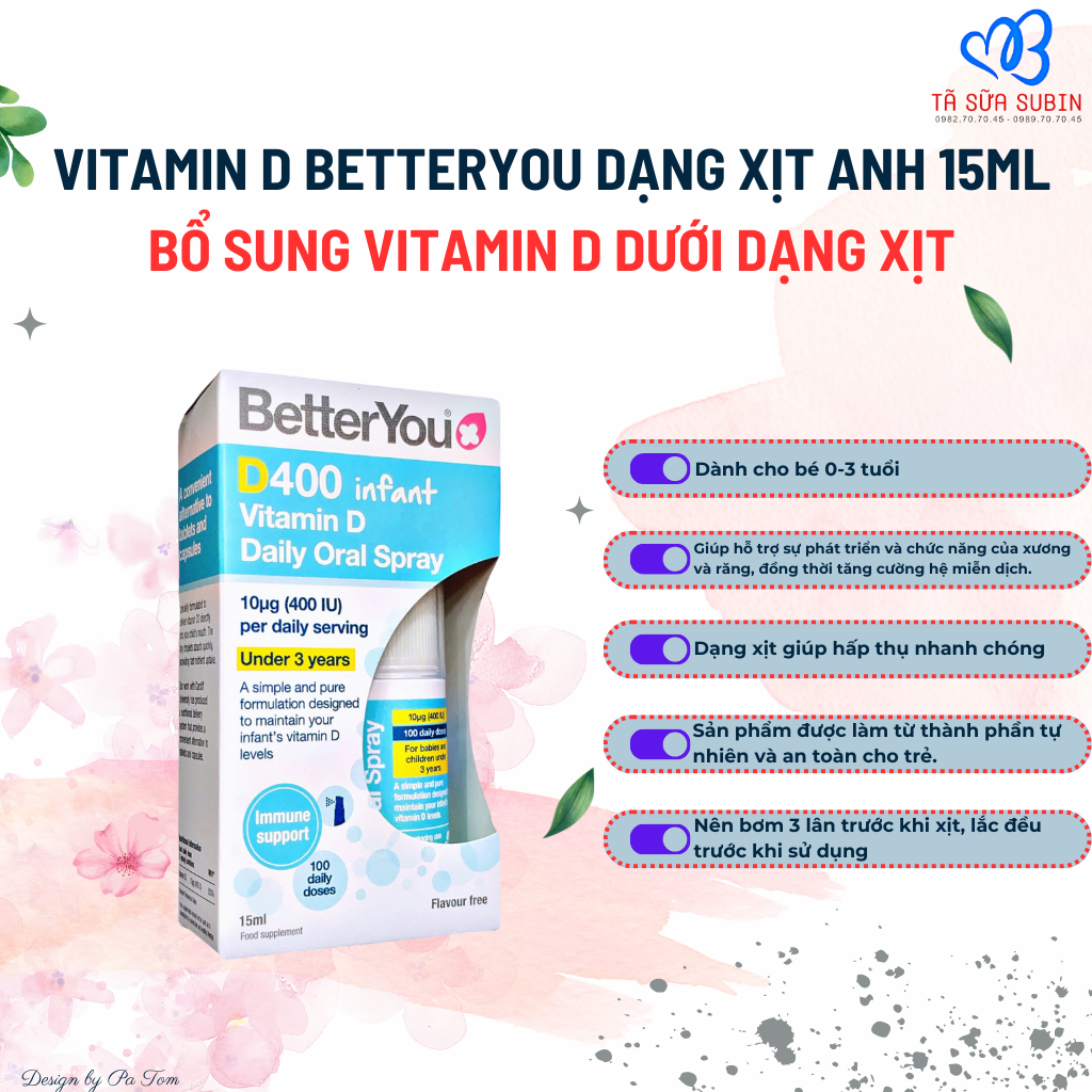 Vitamin D BetterYou Anh 15ml Dạng Xịt(0-3 tuổi)