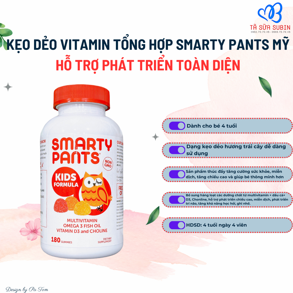 Kẹo Dẻo Vitamin Tổng Hợp Smarty Pants Kids Complete Mỹ 180 Viên Từ 4 Tuổi