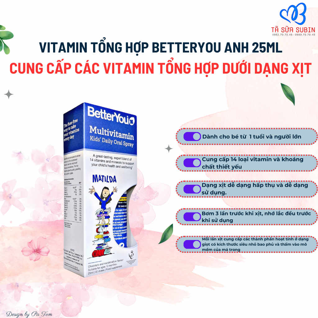 Vitamin Tổng Hợp BetterYou MultiVit Oral Spay Anh 25ml Dạng xịt (1 tuổi)