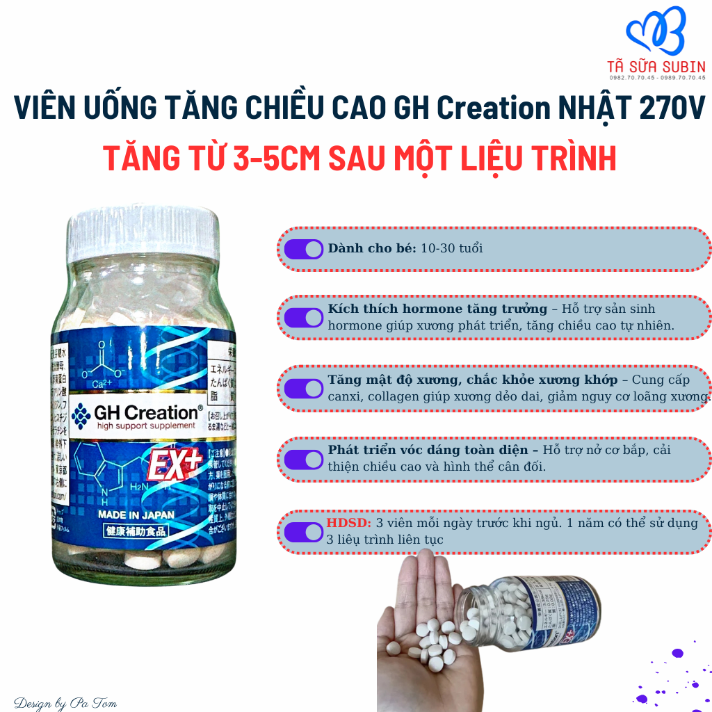 Viên uống tăng chiều cao GH Creation EX+ Nhật 270 viên