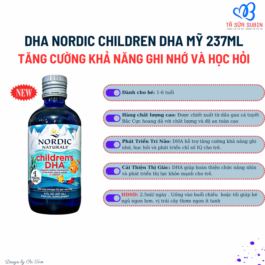 DHA Nordic Naturals Children's DHA Mỹ 237ml (1-6 tuổi)