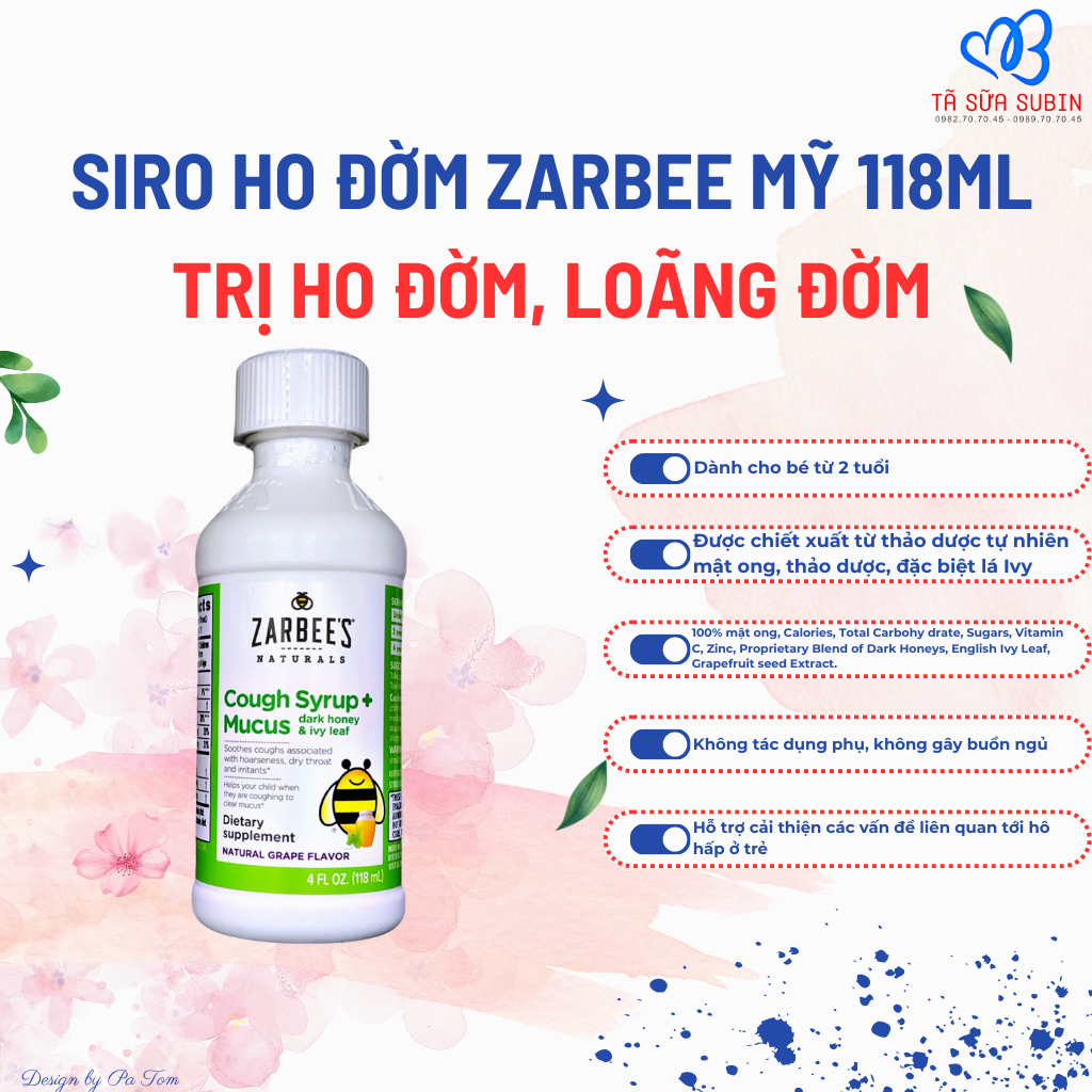 Siro Ho Đờm Zarbee Mỹ 118ml Vị Nho (2 tuổi)