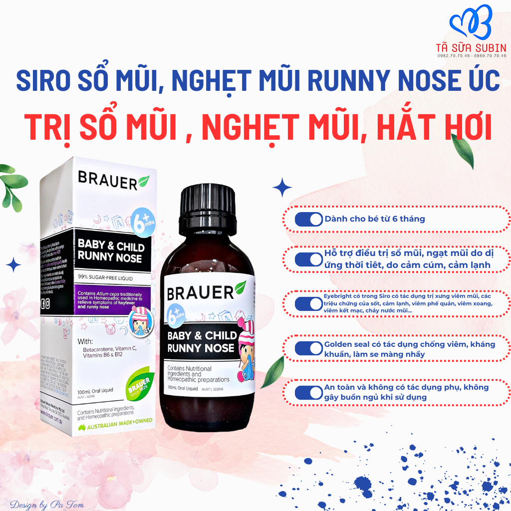 Siro Sổ Mũi Runny Nose Brauer Úc 100ml (6 Tháng)