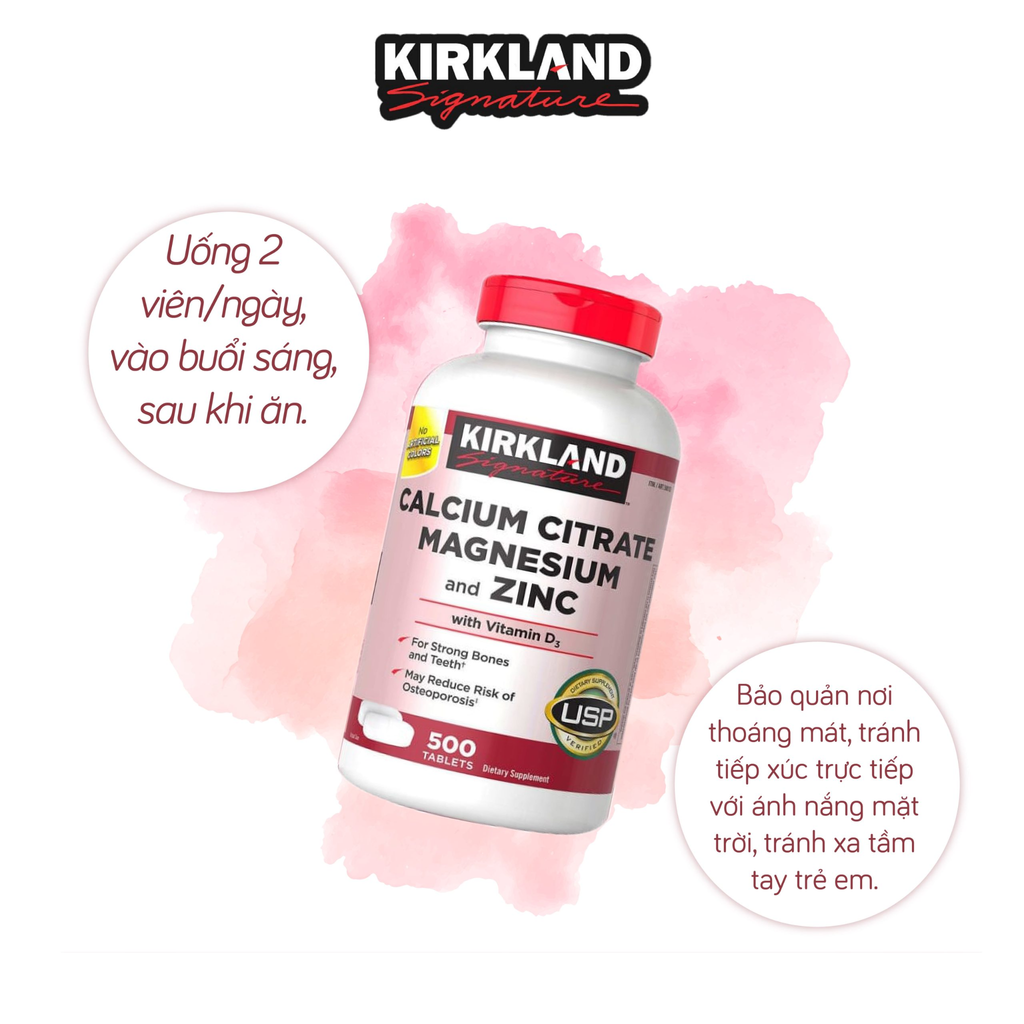 Canxi + Kẽm Kirkland Mỹ (500 viên)