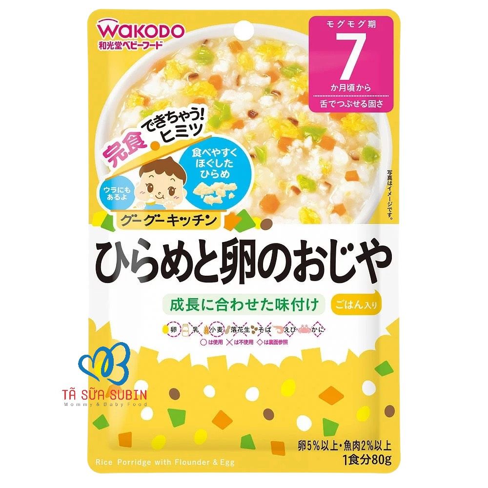 Cháo Wakodo Nhật Bản 80gr Vị Cá Bơn Và Trứng 7 Tháng