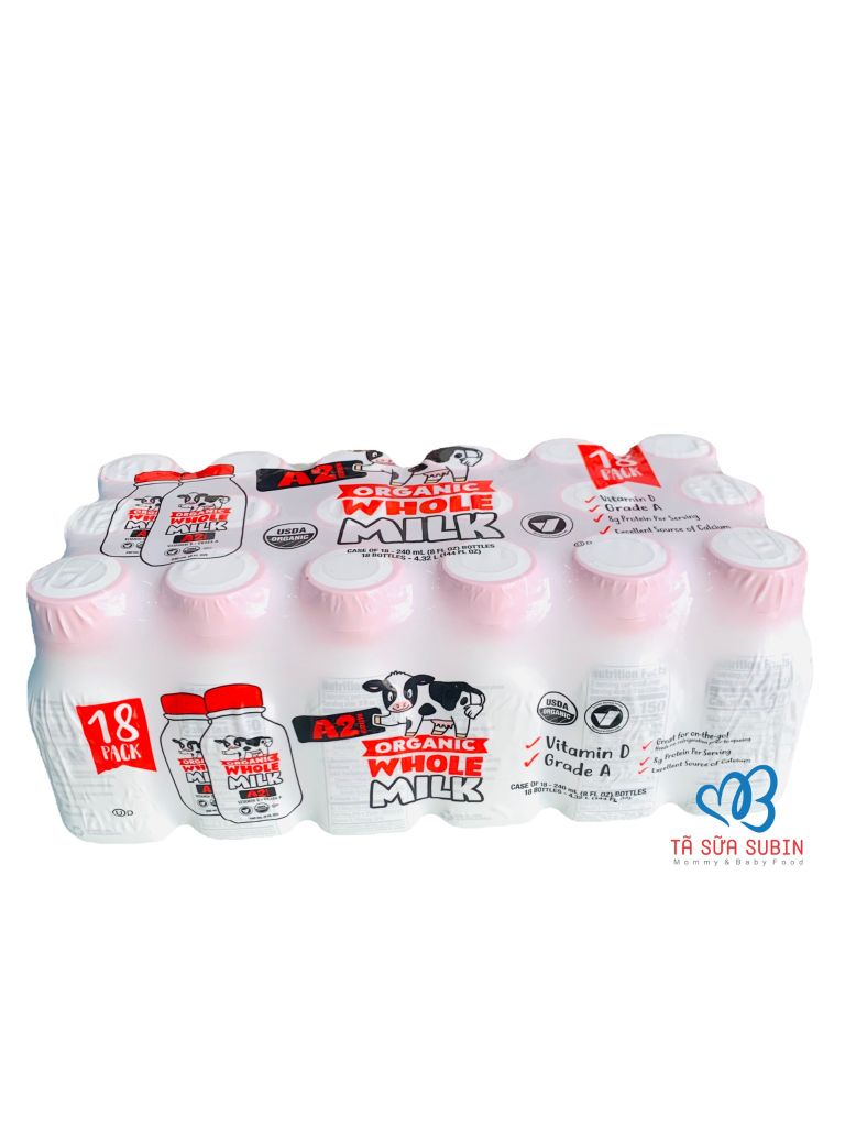 Sữa Tươi A2 Organic Whole Milk Mỹ 240ml  Thùng 18 Chai
