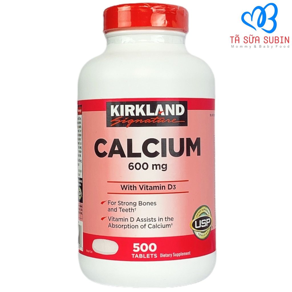 Viên Uống Bổ Sung Canxi Và Vitamin D Kirkland Calcium 600mg With Vitamin D3 Mỹ (500 viên)
