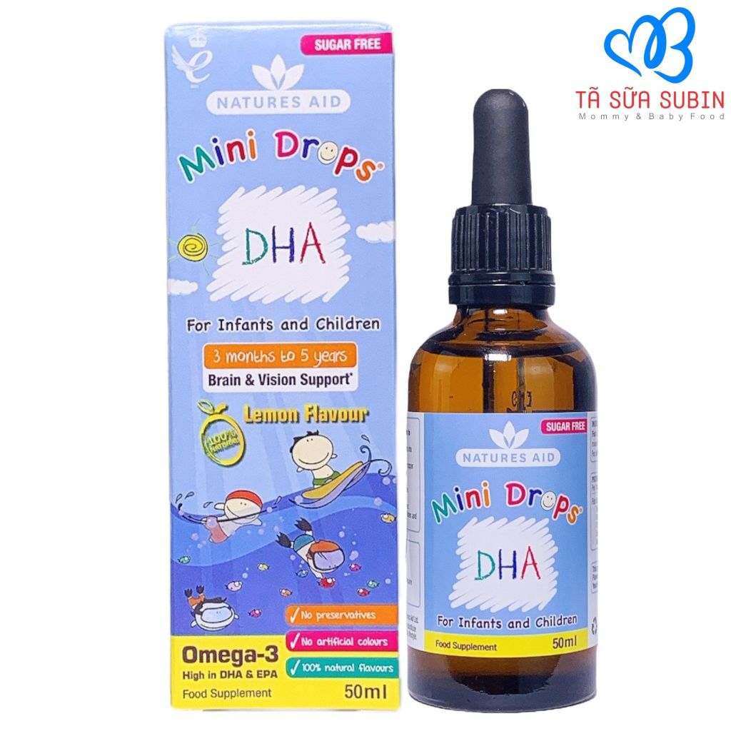 DHA Mini Drops Natures AidDạng Giọt Cho Bé Từ 3 Tháng Đến 5 Tuổi (50ml)