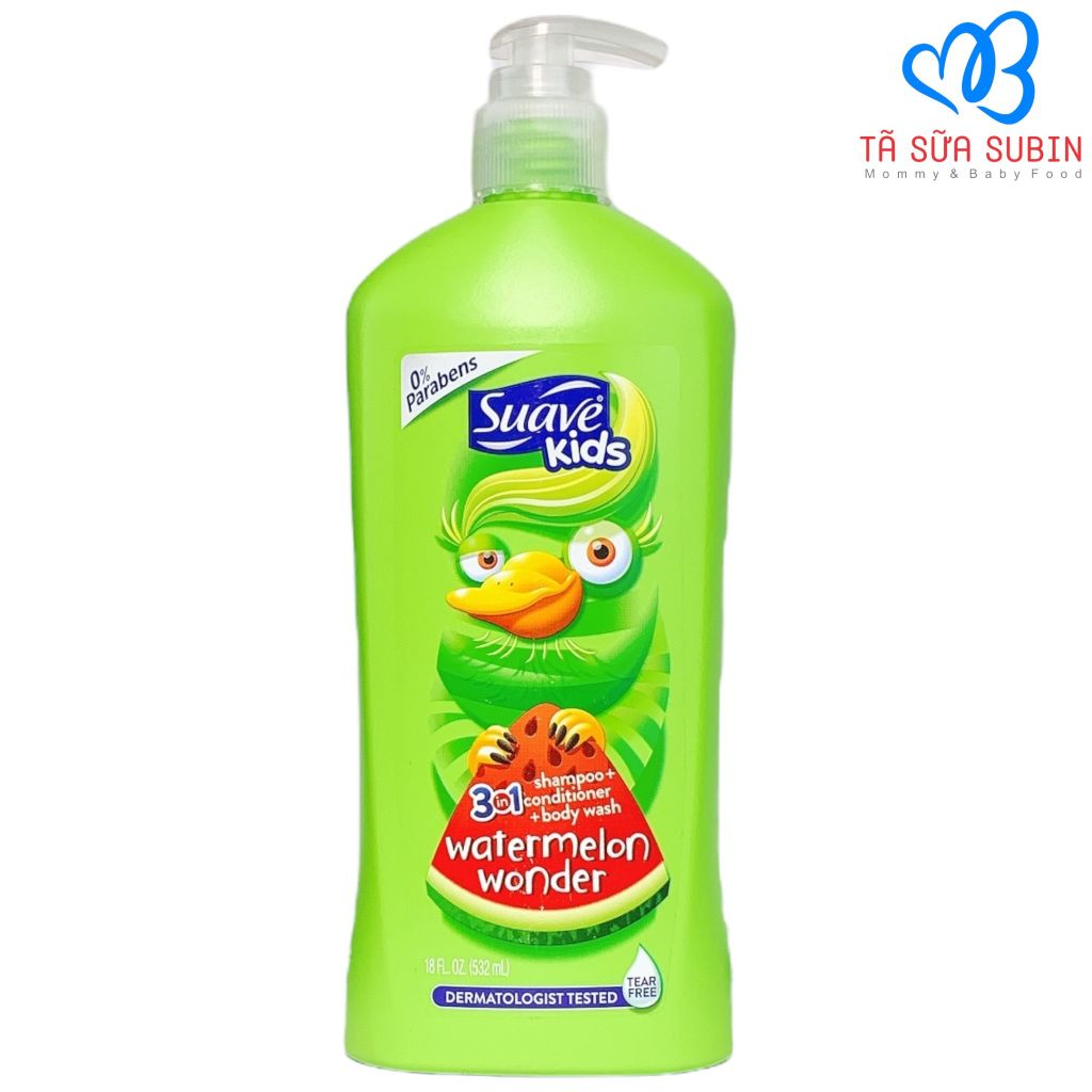 Sữa Tắm Gội Dưỡng Ẩm Suave Kids 3IN1 Watermelon Wonder Mỹ 532ml Hương Dưa Hấu Cho Bé Từ 1 Tuổi