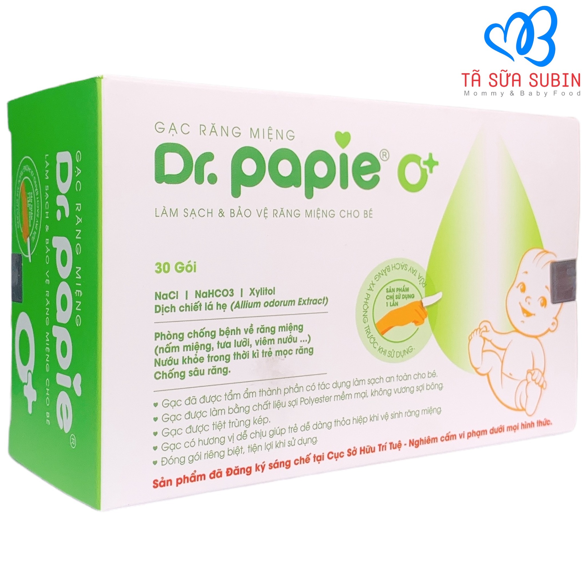 Gạc răng miệng, rơ lưỡi Dr Papie 30 gói – Tã Sữa SuBin
