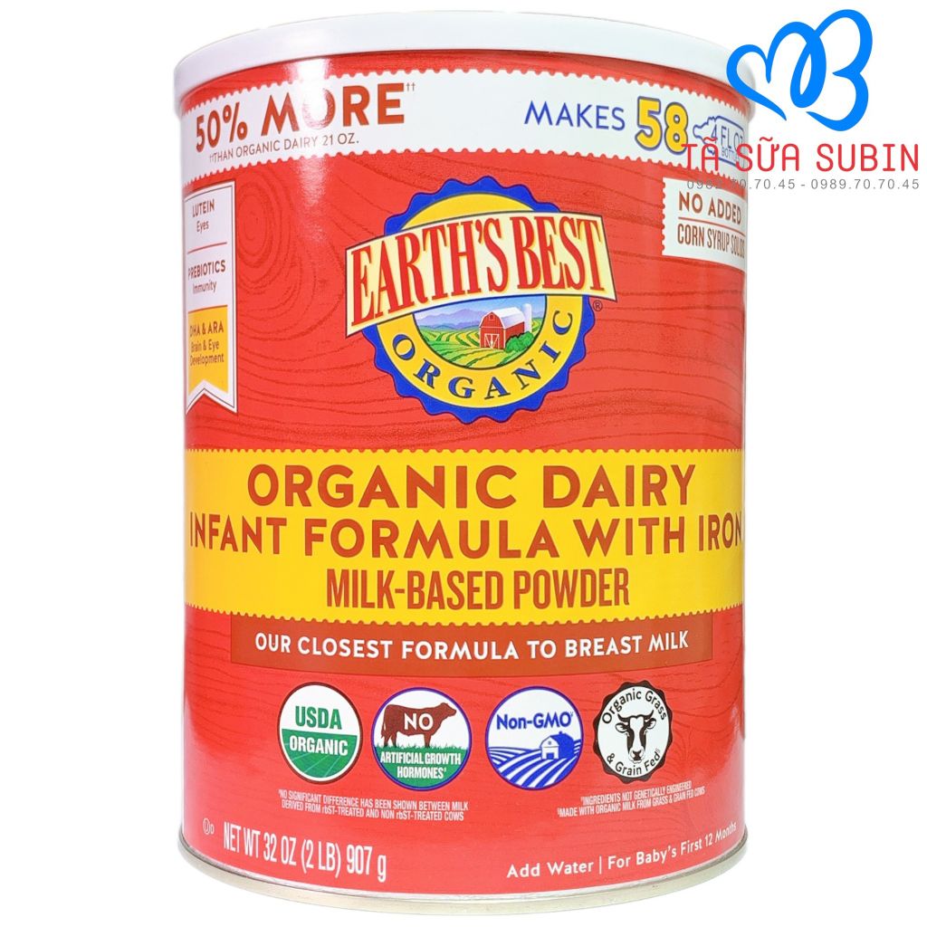 Sữa Earth’s Best Organic Dairy 907gr Mỹ cho bé 0-12 tháng