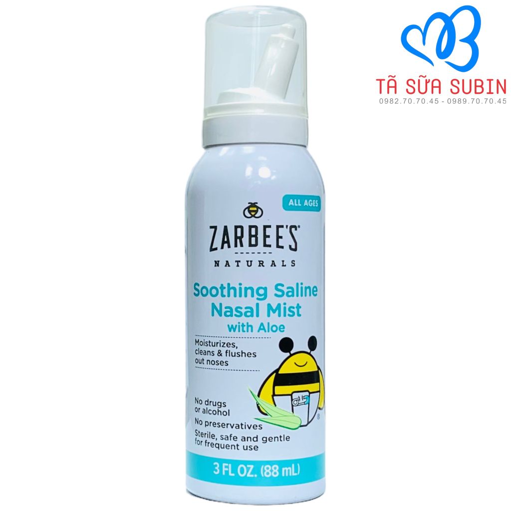 Xịt Mũi Zarbee’s Naturals Soothing Saline Nasal Mist Mỹ 88ml Tinh Chất Lô Hội