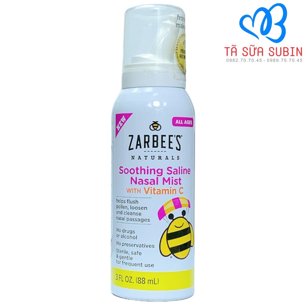 Xịt Mũi Zarbee's Naturals Soothing Saline Nasal Mist with Vitamin C  Mỹ 88ml