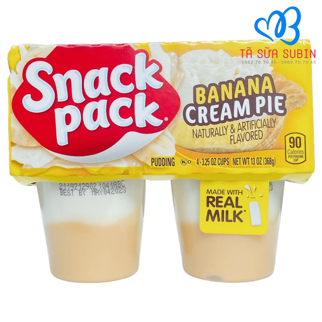 Lốc 4 Hộp Váng Sữa Snack Pack Pudding Mỹ 368gr Vị Kem Chuối