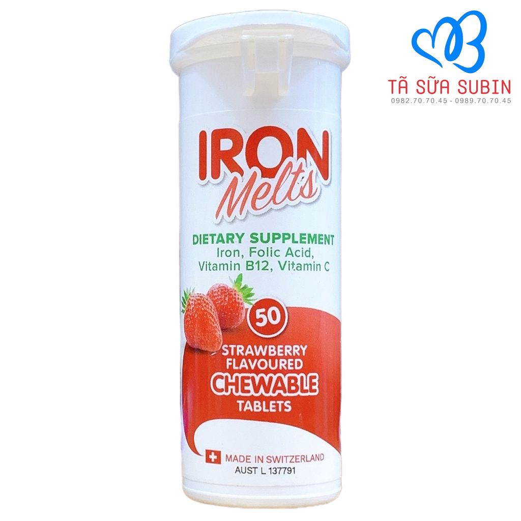 Viên Uống Sắt Iron Melts Chewable Tablets Úc 50 Viên Vị Dâu