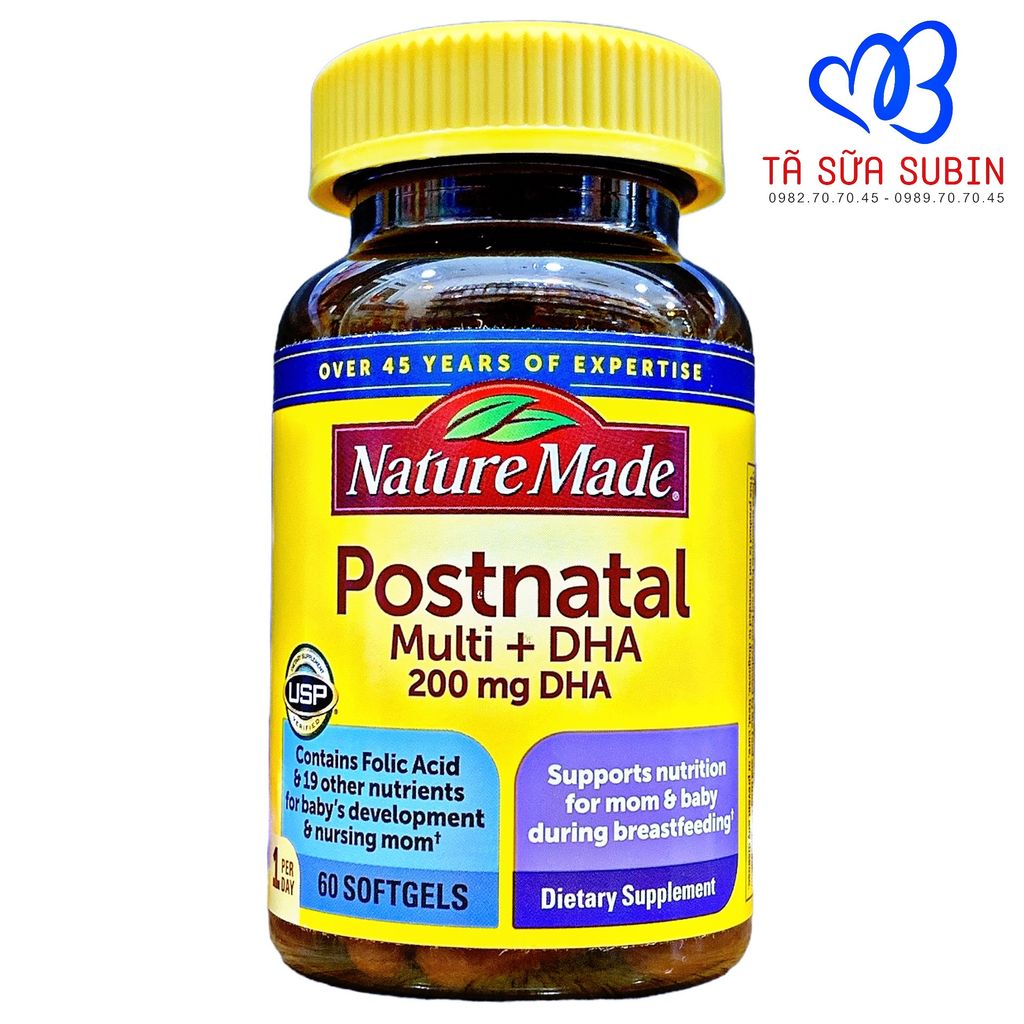 Vitamin Posnatal Multi + Dha Nature Made Mỹ 60 Viên Cho Mẹ Sau Sinh
