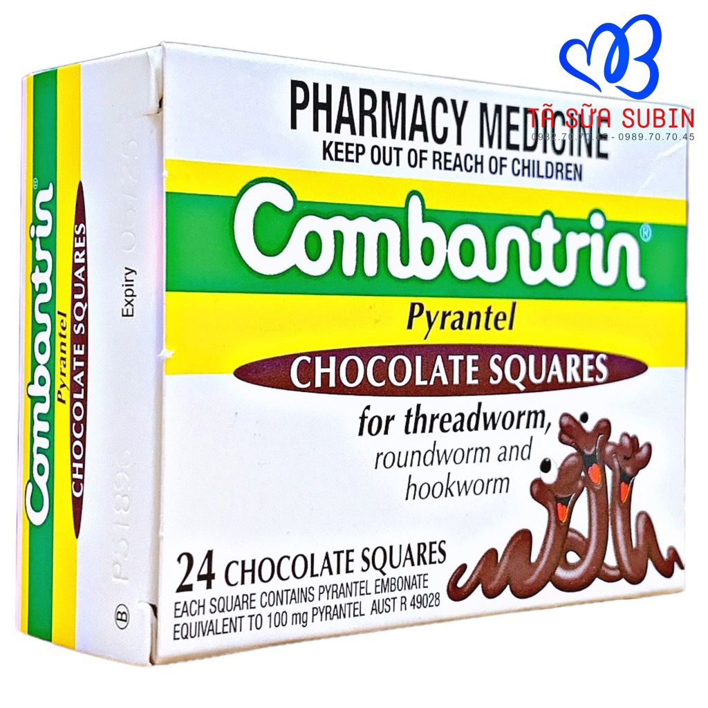 Thuốc Xổ Giun Combantrin Chocolate Squares Úc 24 Thanh Cho Bé 1 Tuổi