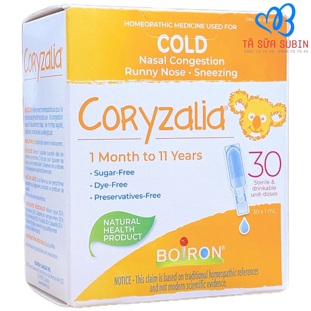 Muối uống trị sổ mũi Coryzalia Boiron 30 tép (1 tháng-11 tuổi)