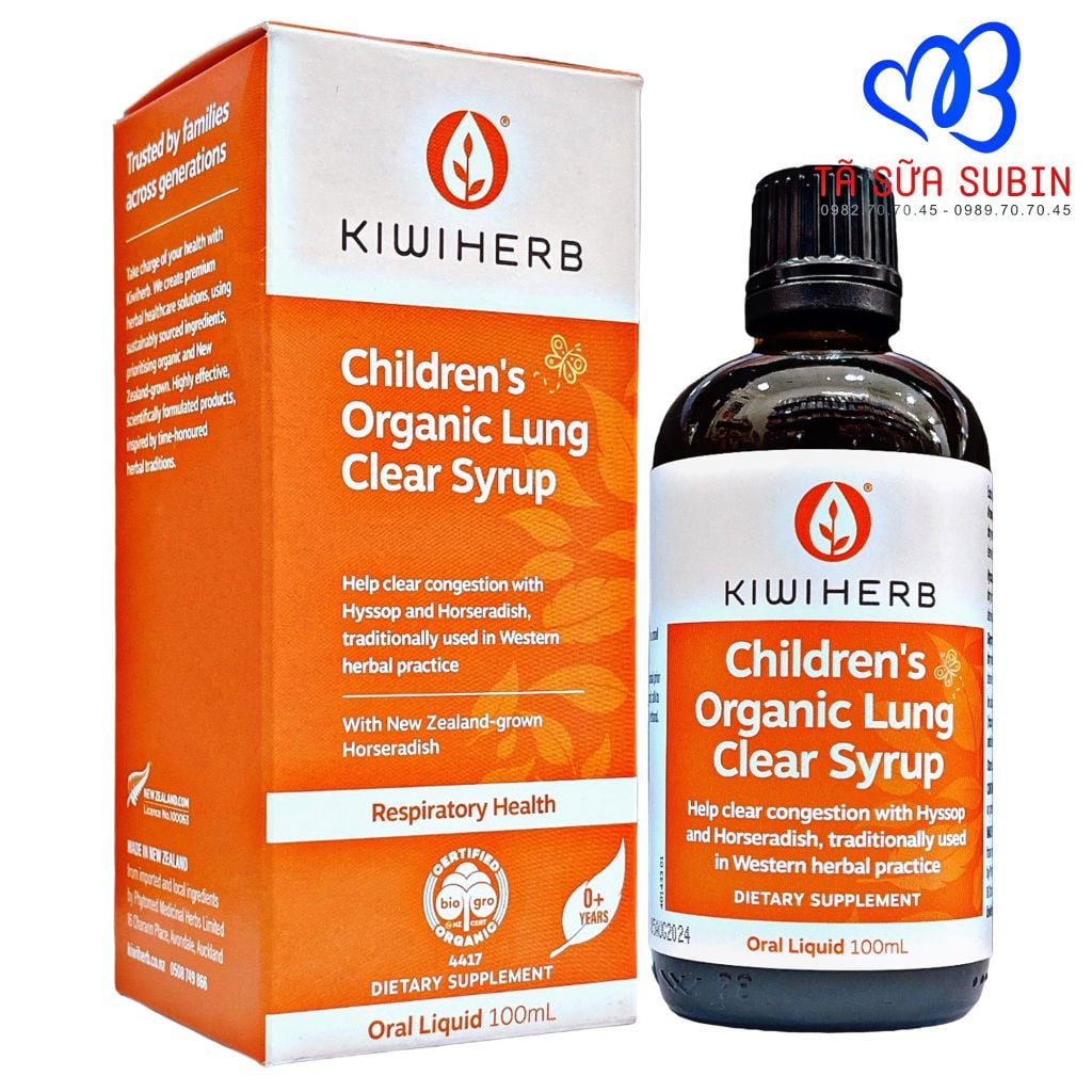 Siro Bổ Phổi Hữu Cơ Kiwiherb Children's Organic Lung Clear Syrup New Zealand 100ml