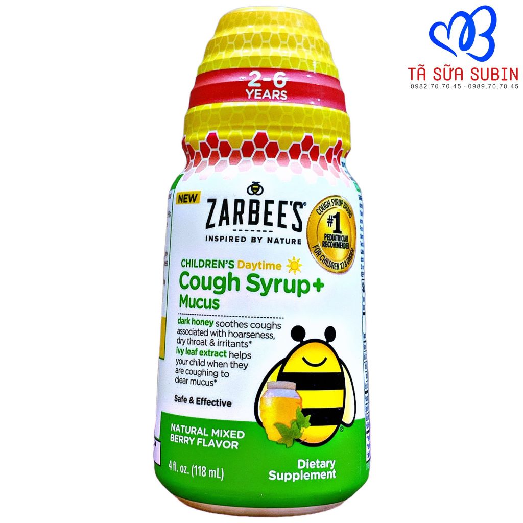 Siro Ho Đờm Ngày Zarbee’s Children’s Cough Syrup + Mucus Mỹ 118ml Cho Bé Từ  2-6 Tuổi