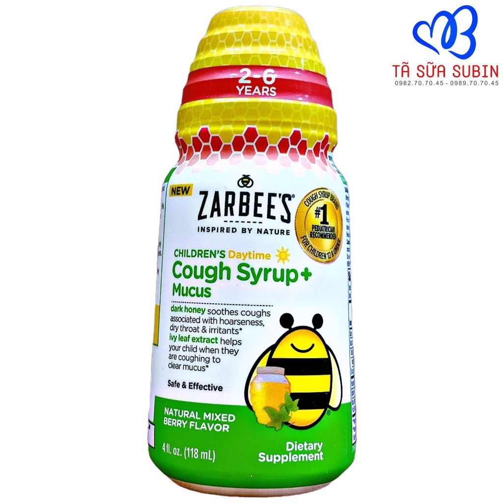 Siro Ho Đờm Ngày Zarbee’s Children’s Cough Syrup + Mucus Mỹ 118ml Cho Bé Từ  2-6 Tuổi