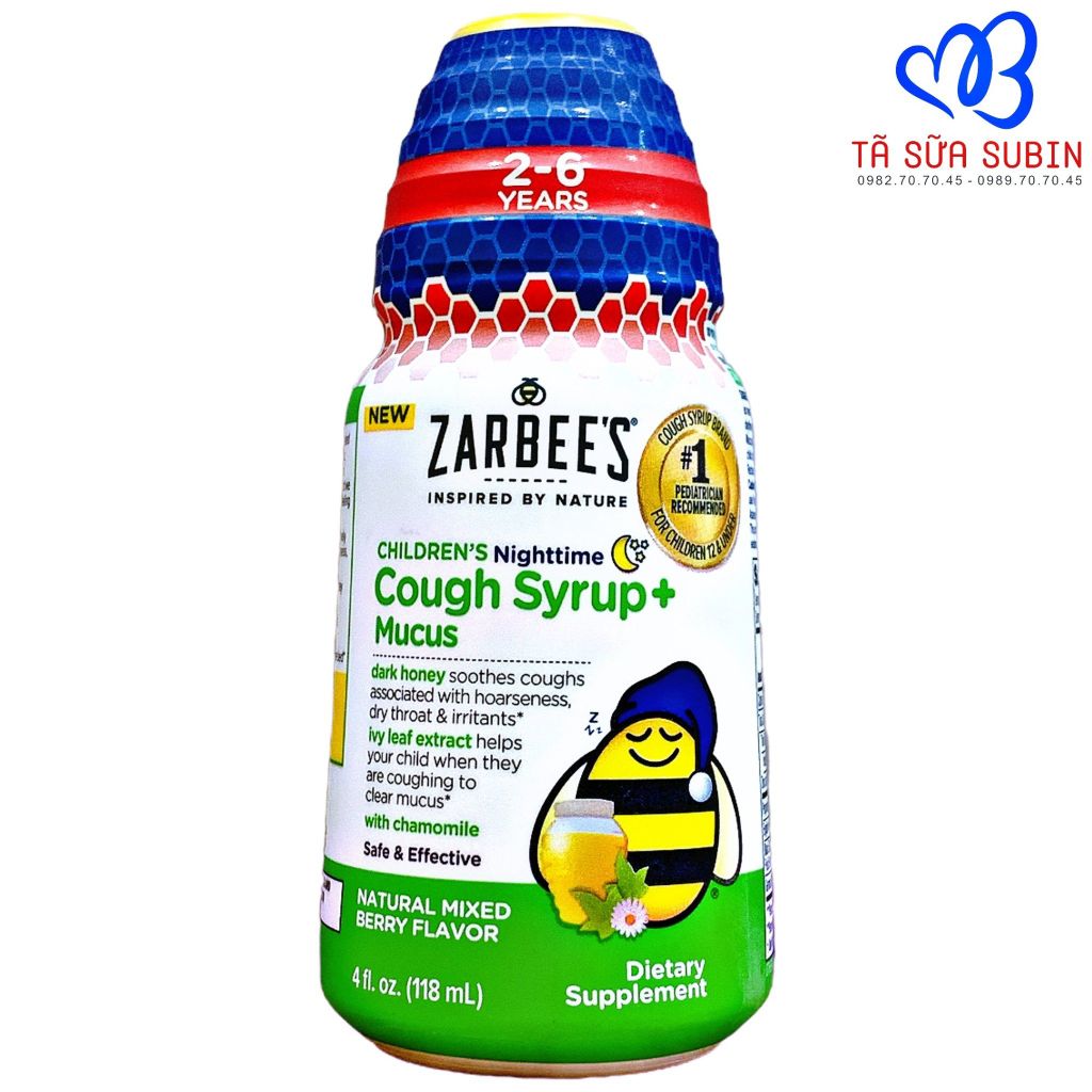 Siro Ho Đờm Đêm Zarbee’s Children’s Cough Syrup + Mucus Mỹ 118ml Cho Bé Từ 2-6 Tuổi