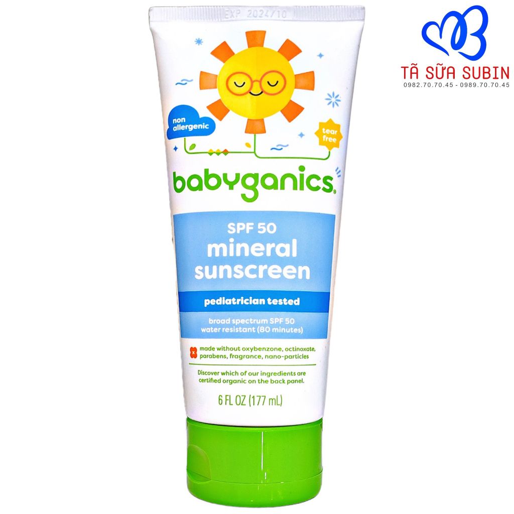 Kem chống nắng babyganics SPF 50 Mineral Sunscreen Mỹ 177ml