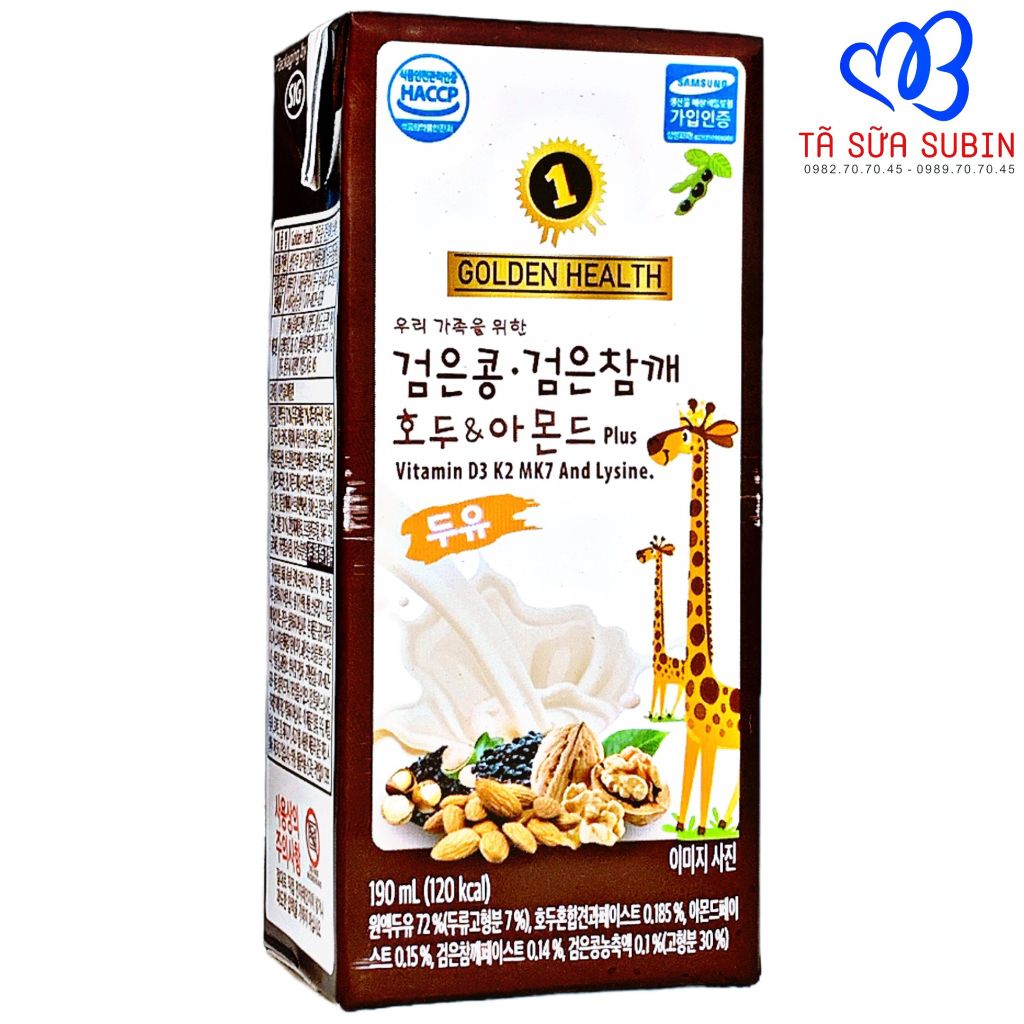 Sữa Ngũ Cốc Óc Chó Hạnh Nhân Golden Health Hàn Quốc 190ml - Dạng Hộp