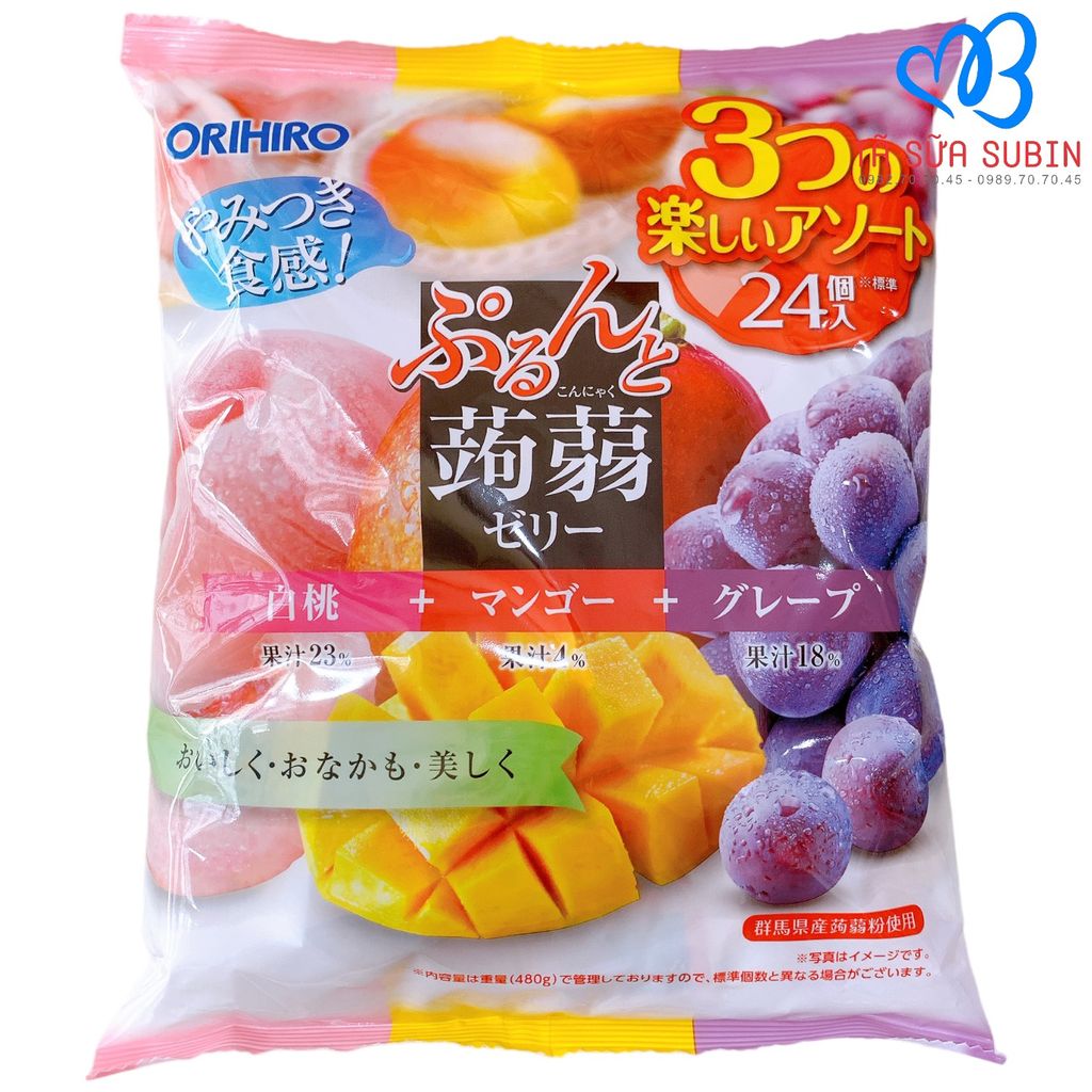 Thạch Orihiro Nhật Bản 480gr Vị Xoài Nho Táo Đào
