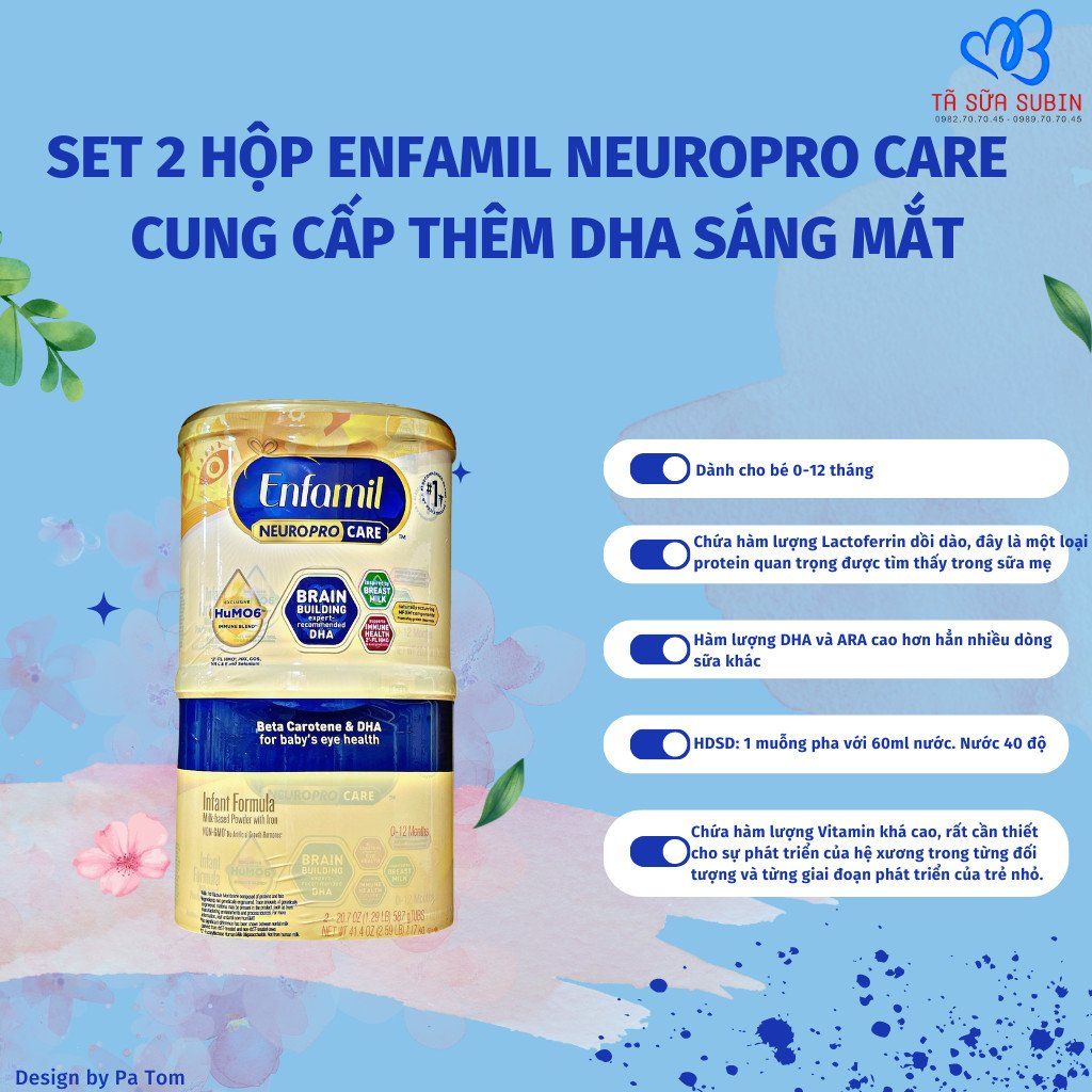 Set 2 Hộp Sữa Enfamil NeuroPro Care Mỹ 1.17kg Cho Bé 0-12 Tháng