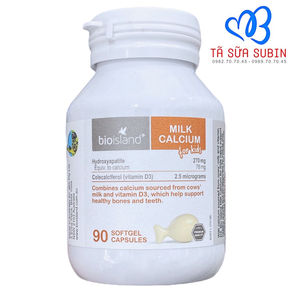 Viên Uống Canxi Bio island Calcium Milk Úc 90 viên Dành Cho Bé Từ 7 Tháng